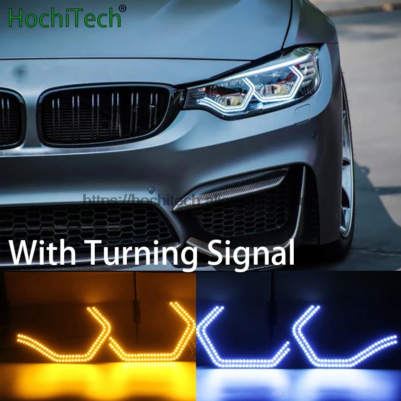 HochiTech белый и желтый поворотный сигнал концепция M4 культовый Стиль LED Angel Eye для BMW 2