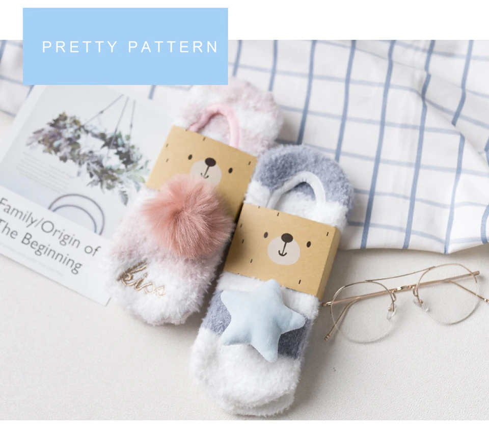 Thickening Keep Warm socks Women Lovely Plush Sleep Ladies Funny Cute Socks Hosiery Winter kawaii Boat Sock Winter Soft Home (4)