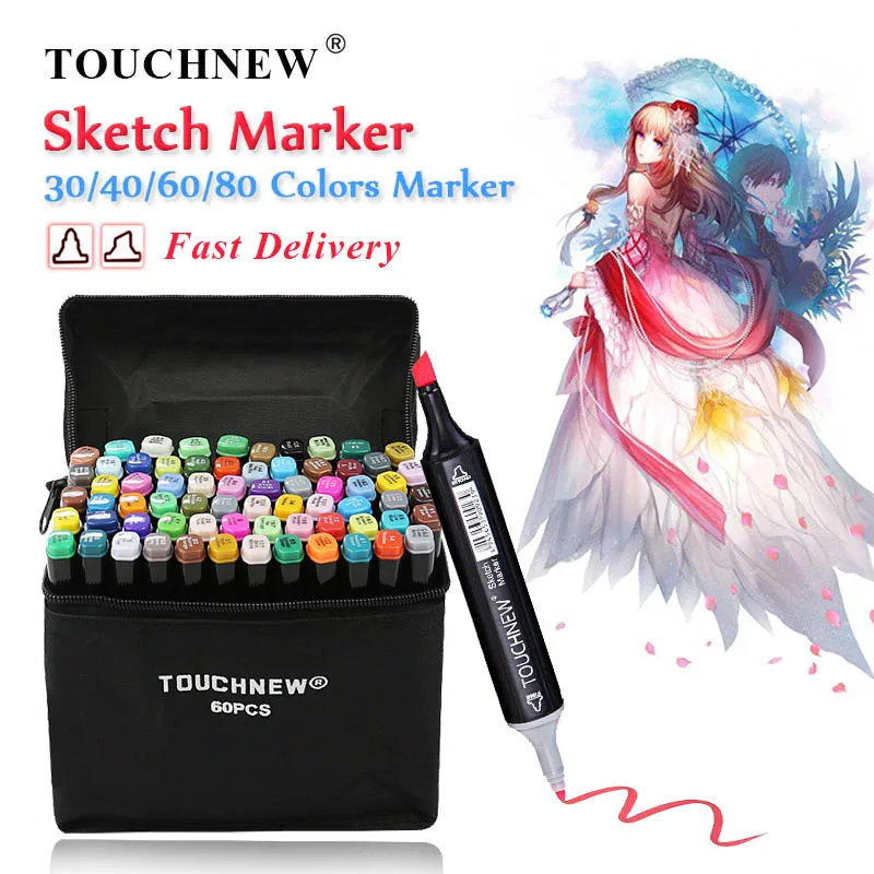 

TOUCHNEW 30/40/60/80 Color Art Marker Alcohol Based Sketch Markers Brush Pen For Drawing Manga Art Supplies