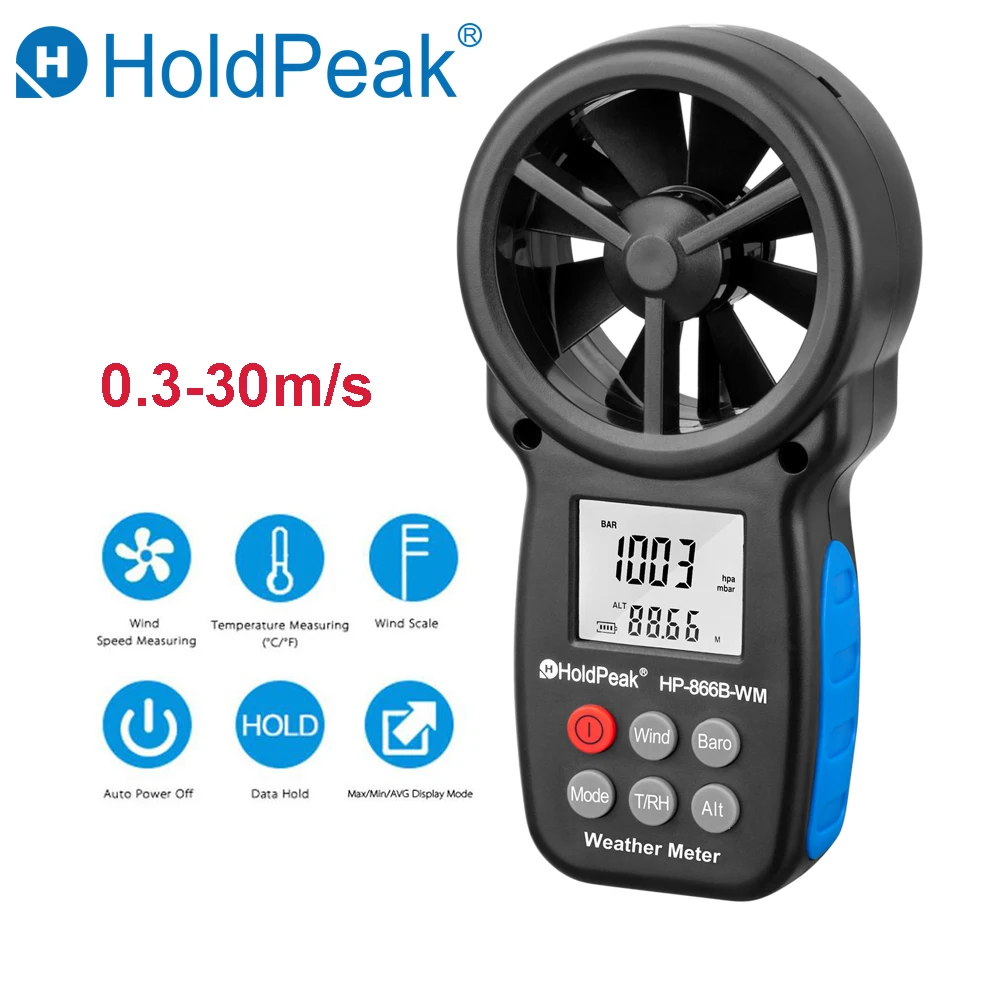 

Anemometer HoldPeak HP-866B-WM Digital wind speed measurement Sensor Cup Anemometro 30m/s LCD Hand-held meter tool Anemometer