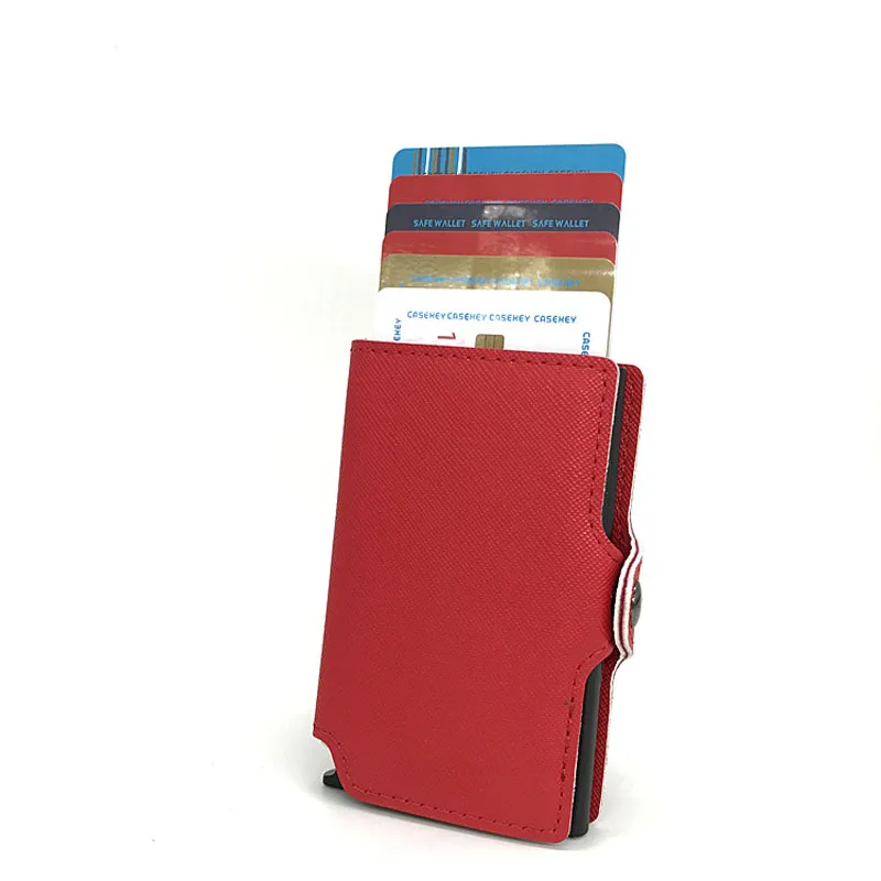 

Wholesale New Metal Card Holder Fashion PU Leather Credit Card Holder With RFID Card Case Card Id Holder Automatic Mini Wallet