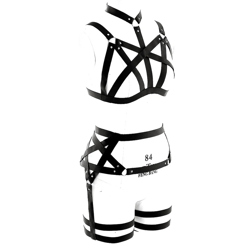 Women Cut Out Black Full Body Harness Bondage Body Caged Bra Sexy Lingerie Gothic Dance Halloween Tops Pentagram Garter Belt Set Women Cut Out Black Full Body Harness Bondage Body Caged Bra Sexy Lingerie Gothic Dance Halloween Tops Pentagram Garter Belt Set