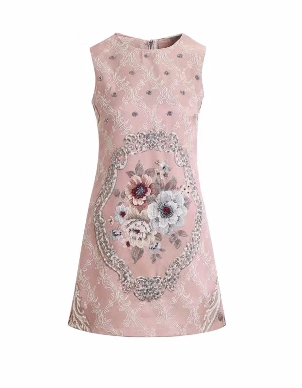 

2019 High-end women's 3D texture printing Beaded vest fashion dress 181128GM01