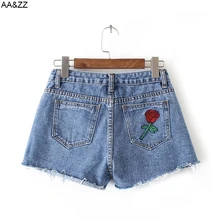 Модные женские джинсы с вышивкой и кисточками, короткие летние джинсовые шаровары с карманами в виде роз, женские повседневные рваные широкие брюки