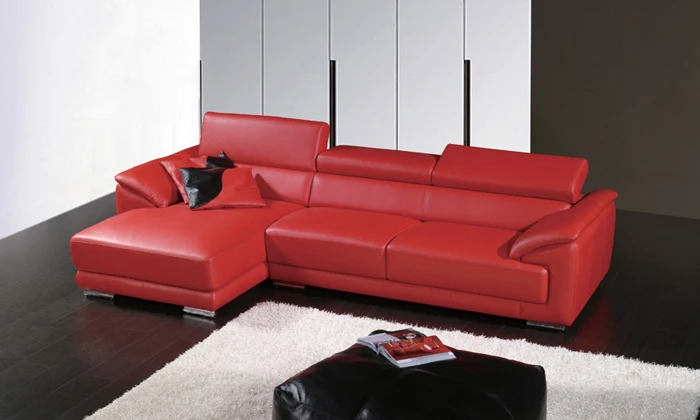 

Free Shipping 2015 Modern Design Top Grain Leather Solid Wood frame, Red small L shaped leather corner sofa LA096-1