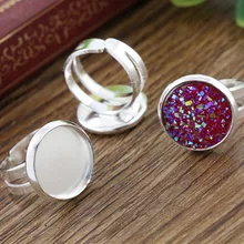 12 мм 10 шт детей посеребренное регулируемое латунное кольцо настройки пустой/база, подходит 12 мм Стеклянные Кабошоны, кнопки; кольцо Bezels-J2-01