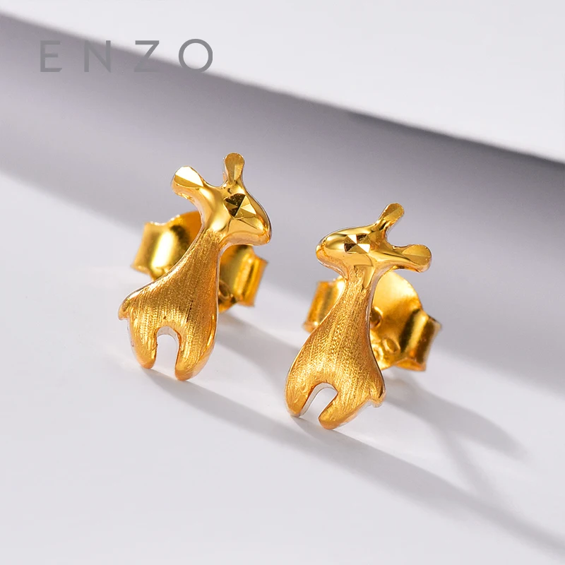 

ENZO Real 18K Yellow Gold Milu Deer Stud Earring For Women Party Female Solid Trendy Jewel Christmas Earrings Gift 2018