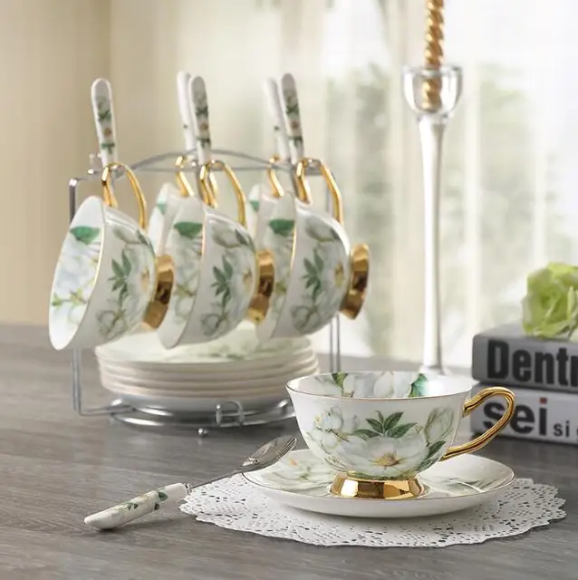 180 Ml Le Ceramic Set Of 6 Tea Cup With Spoon Bone China 180 Ml Le Ceramic Set Of 6 Tea Cup With Spoon Bone China Tableware Fls