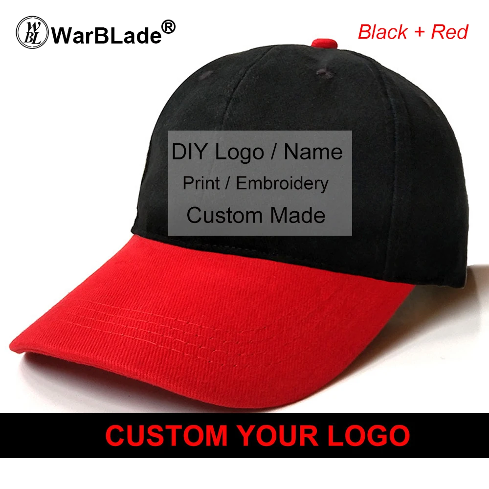 На заказ бейсболка с принтом логотипа текст фото вышивка Gorra Повседневная одноцветные бейсболки чистый цвет Черная кепка Snapback Кепка s для мужчин женщин - Цвет: black red
