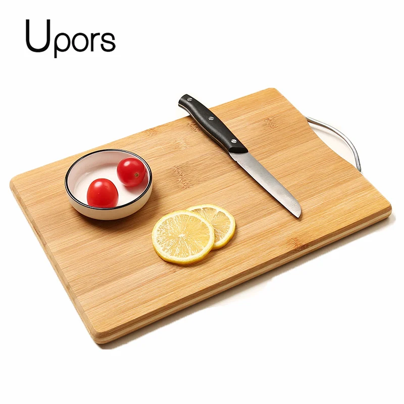 

UPORS Eco Friendly Bamboo Chopping Board Wood Cutting Board With Metal Handle 40*30cm Wooden Chopping Mat Kitchen Cutting Board