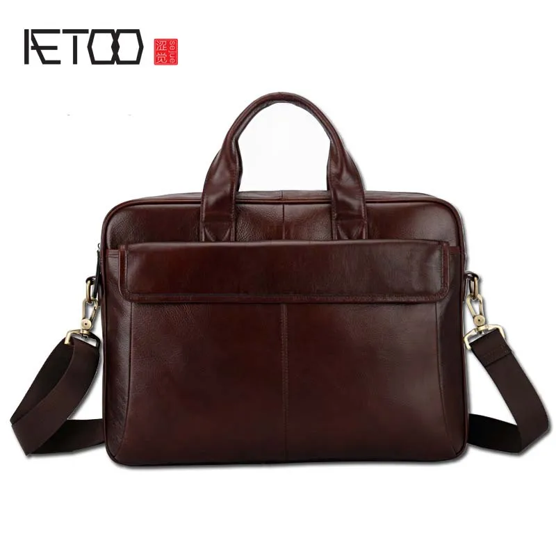 

AETOO Support custom leather men's handbag head layer leather large-capacity briefcase travel travel man bag computer bag