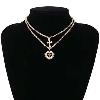 

Free Shipping Religion Cross Pendant Choker Necklaces For Women Simple Heart Gold Necklace Friends Jewelry Kolye