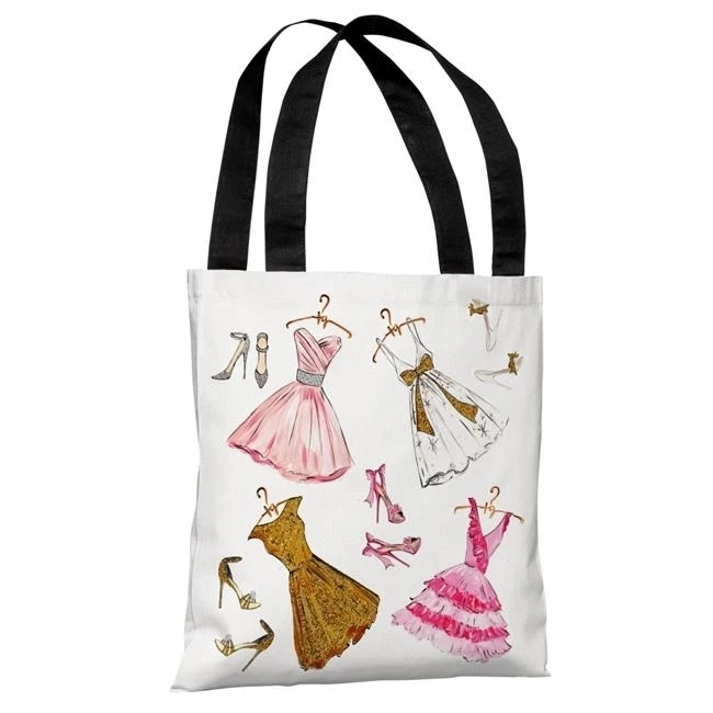 One Bella Casa 73052TT18P 18 in. Dress Assortment & Sparkles Polyester Tote Bag by Timree Gold - White Pink