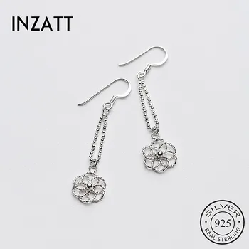 

INZATT Trendy Hollow Flower Dangle Drop Earrings Light beads Tassel 925 Sterling Silver For women Wedding Fashion Jewelry Gift