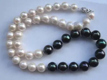 

Beautiful AAA 9-12 MM NATURAL Black with white PEARL NECKLACE 18" 36"