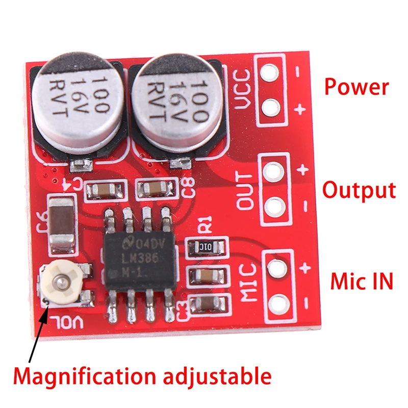 

DC 5V-12V LM386 Electret Microphone Power Amplifier Board Gain 200 Times MIC Amp Operating Voltage: DC 4V-12V