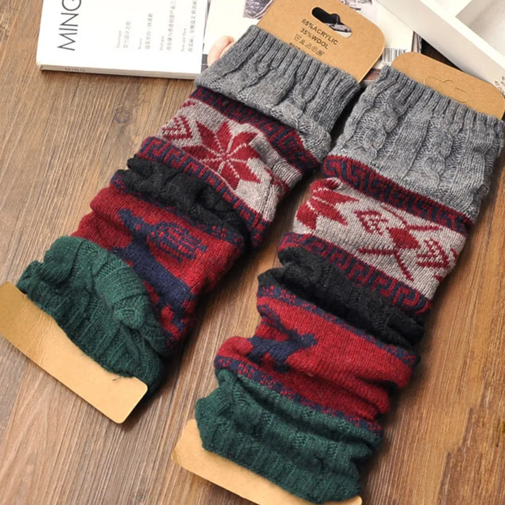 1 пара рождественские вязаные гамаши новые модные толстые зимние повседневные теплые женские длинные носки вязаные носки повседневные носки печворк Новые Топы