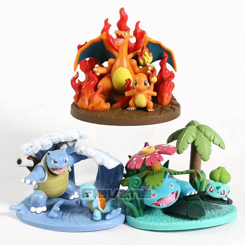 

Anime Monsters Squirtle Blastoise / Charmander Charizard / Bulbasaur Venusaur Mini PVC Figures Toys 3pcs/set