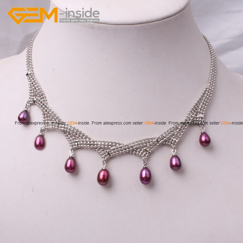 Жемчужное ожерелье с жемчугом из жемчуга, белое ожерелье из нержавеющей стали, 7-8 мм x 9-10 мм, Жемчужное модное ювелирное изделие, 18 дюймов, сделай сам, женский подарок - Окраска металла: red