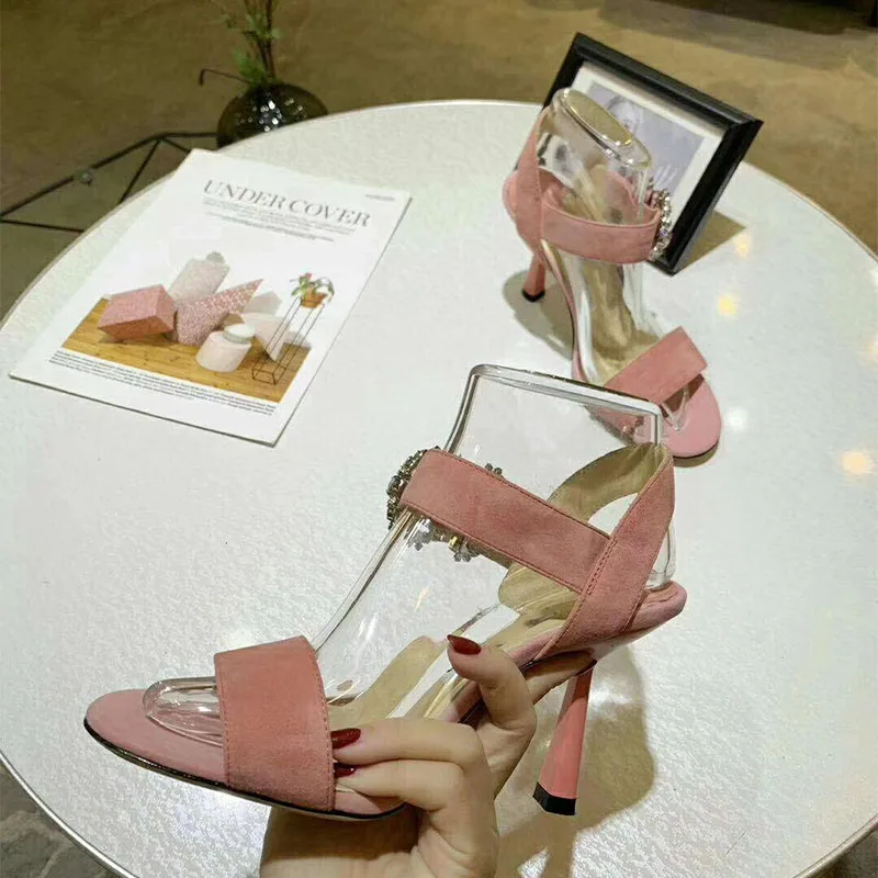 Женские босоножки с открытым носком из натуральной кожи на тонком каблуке