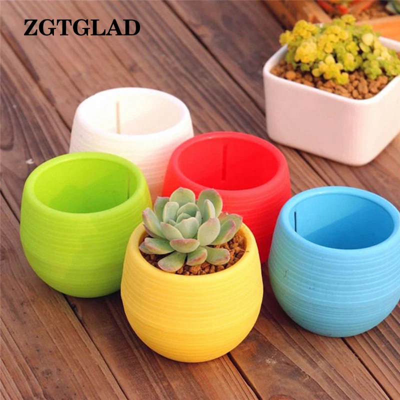 Cute Round Small Home Garden Office Decor Planter Plastic Plant Flower Pots