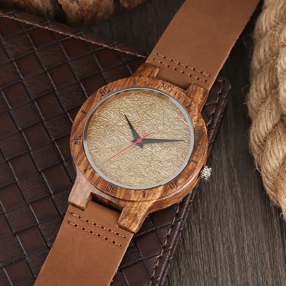 Unique Stripes Lines Dial Wooden Watch Mens Bamboo Creative Quartz Clock Genuine Leather Bangle Reloj de madera 2017 New Fashion  (11)
