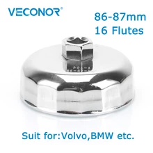 Tampa de chave de óleo veconor, tampa de filtro de óleo quadrada de aço 86mm-87mm, ferramenta removedora de carcaça, 16 flautas, 1/2 polegadas universal para volvo bmw
