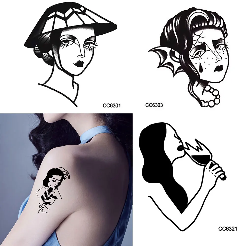 

2 pcs Original Personality Black Temporary Tattoo Hand Painted RealisticTattoo Stickers Waterproof Arm Tattoo Sticker Random