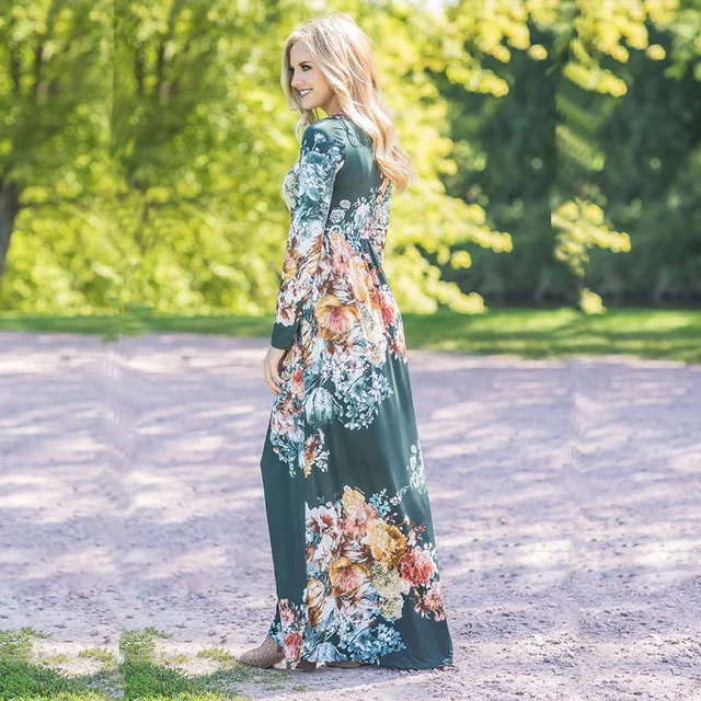 ELSVIOS Women Floral Print Boho Maxi Dresses 2018 Spring Summer Long Dress Fashion O Neck Long Sleeve Elegant Floor-Length Dress 1