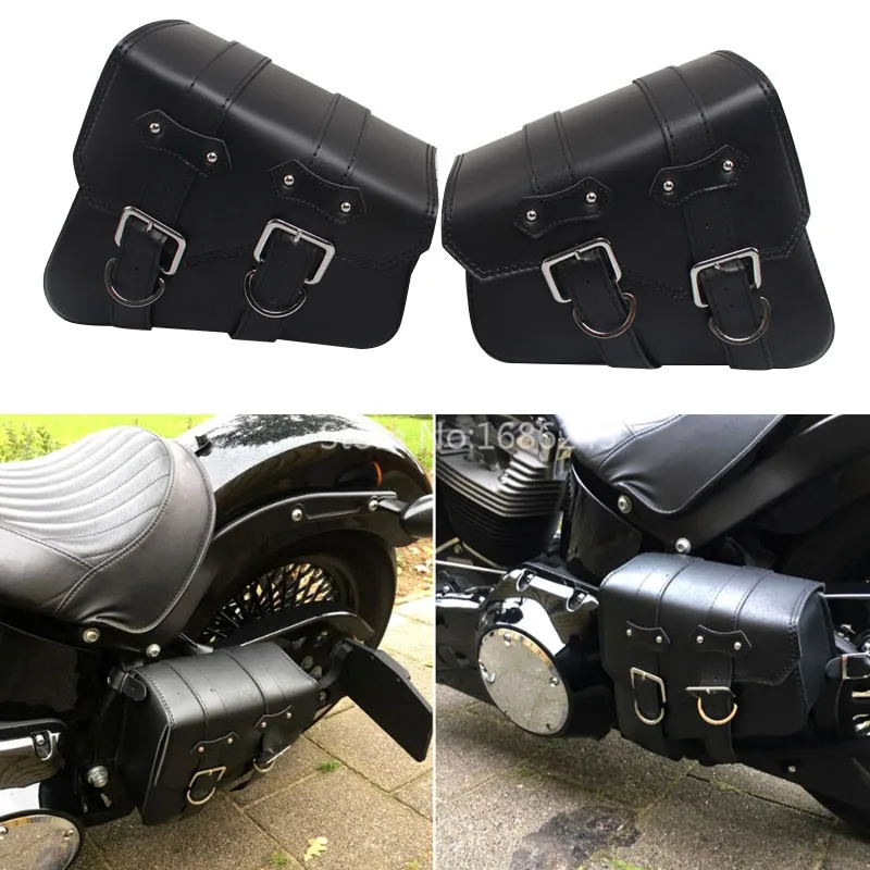 

Motorcycle PU Leather Saddle Bags Luggage Black Left+Right Side Tool Bag For Honda Yamaha Harley Sportster XL 883 XL1200 Softail