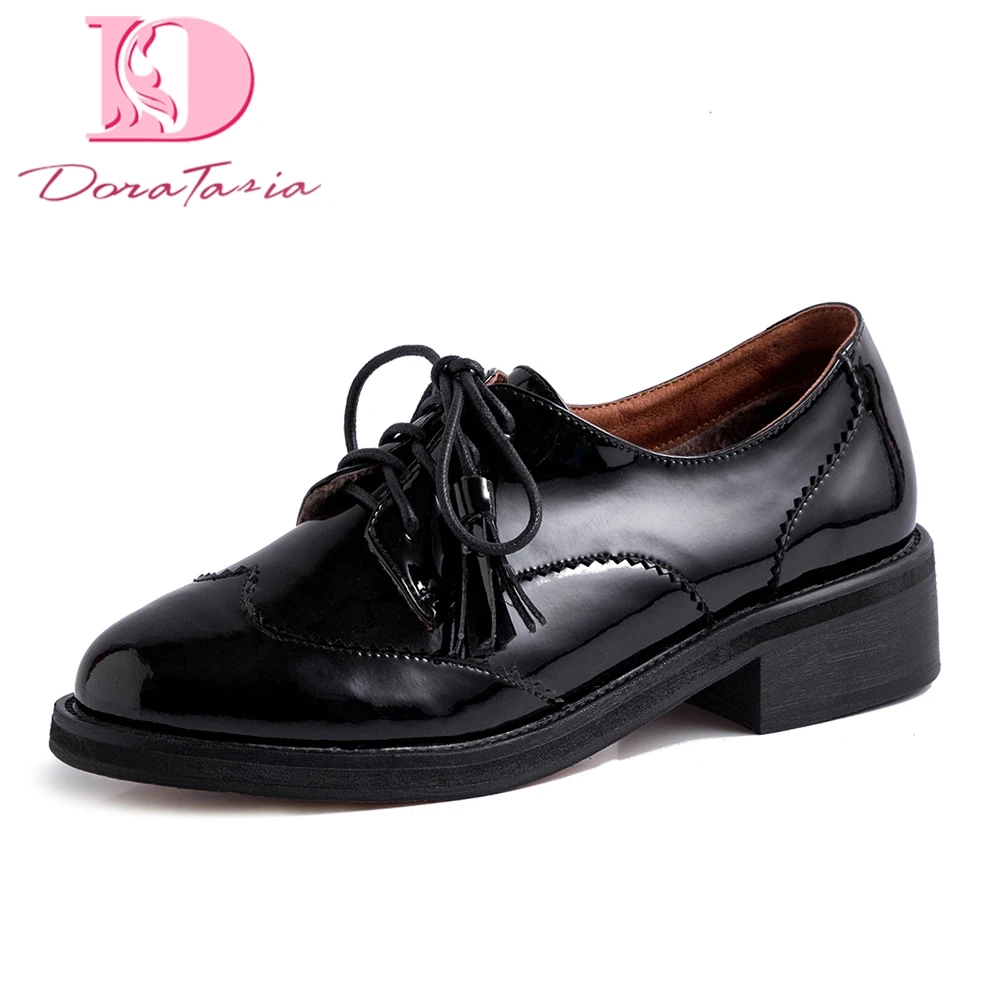 

Fashion Luxury Patent Leather Shoes Woman Flats Female Lace Up Casual Comfortable Brogue Flats Women Shoes Footwear