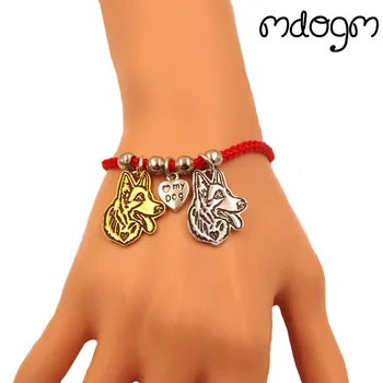 

German Shepherd Dog Animal Charm Bracelet For Women Men Couple Love Rope Male Female Pearl Red Heart Black Girls jewelry Gift