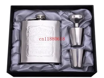 

60sets/lor Fedex Free Shipping Portable Stainless Steel 7oz Hip Flask Pot Bottle With 2 cups + steel funnel Set