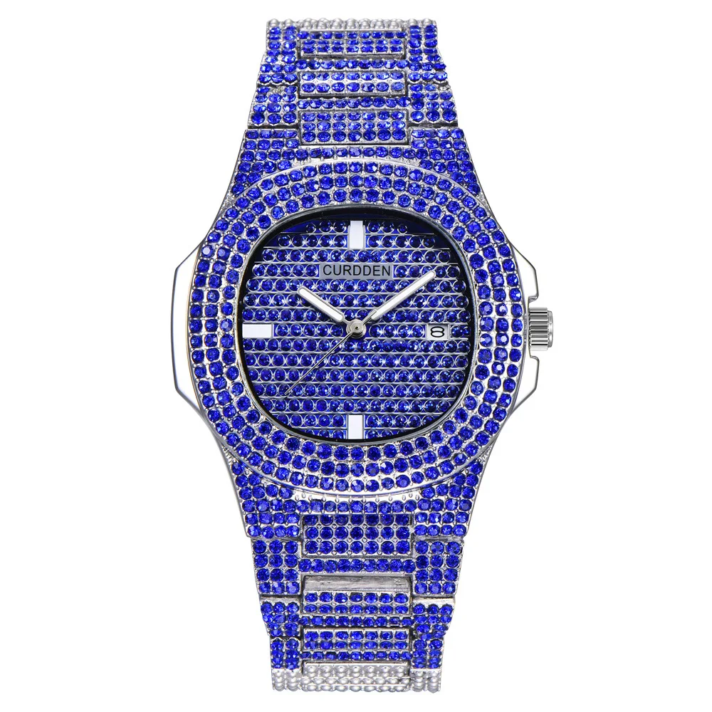 bling diamonds watches for unisex fashion women watch men business stainless steel clock hours free shipping (7)