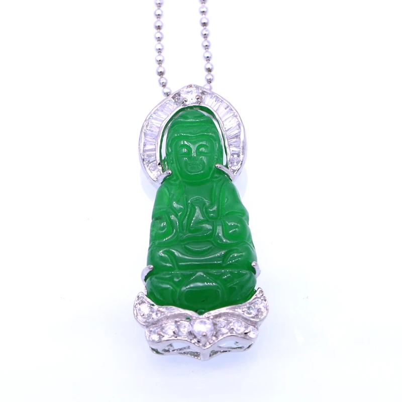 GZJY модное ожерелье Guanyin Buddha кулон из циркона зеленый камень белый золотой цвет