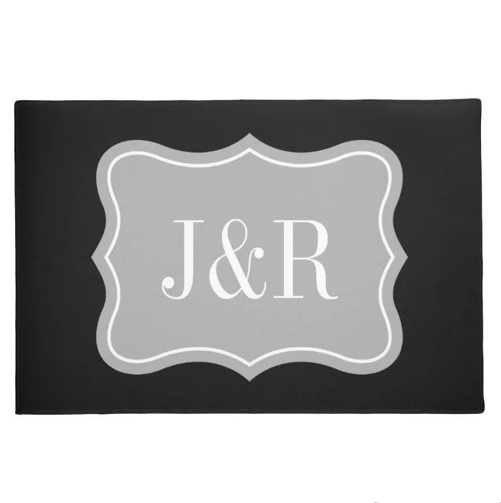 

Stylish Grey and White Monogram Custom Doormat Elegant Personalised Initial Welcome Door Mat Floor Rug Carpet Letter Home Decor