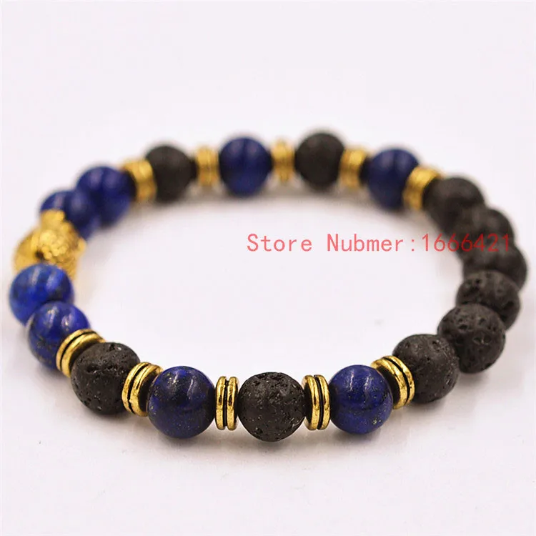 Buddha Bracelet Green Lapis Lazuli Bracelets Black Lava Stone Beads Handmade Simple Accessories Jewellery  (4)