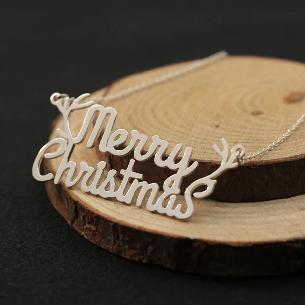 Wholesale 2" Inch Merry Christmas Necklace in 925 Solid Silver Custom