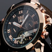 Fashion JARAGAR Men’s Brand Watches Date Leather Tourbillon Flywheel Auto Mechanical Men Watche Wristwatch Gift Box 2016 New