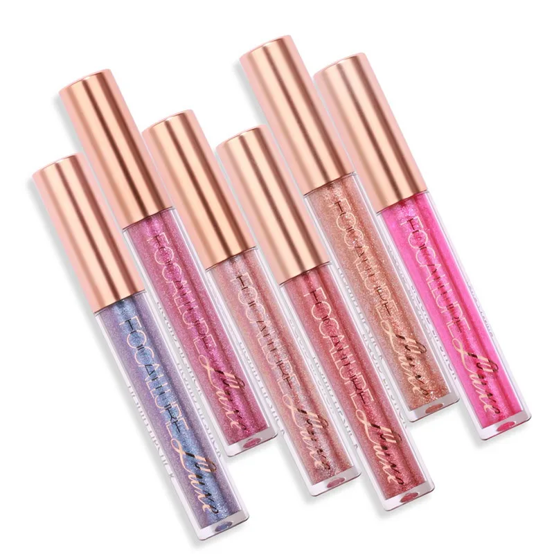 10 Colors Lipstick Waterproof Long Lasting Red Lip Metallic Gloss Stick Sexy Diamond Glitter Liquid Lipstick FOCALLURE