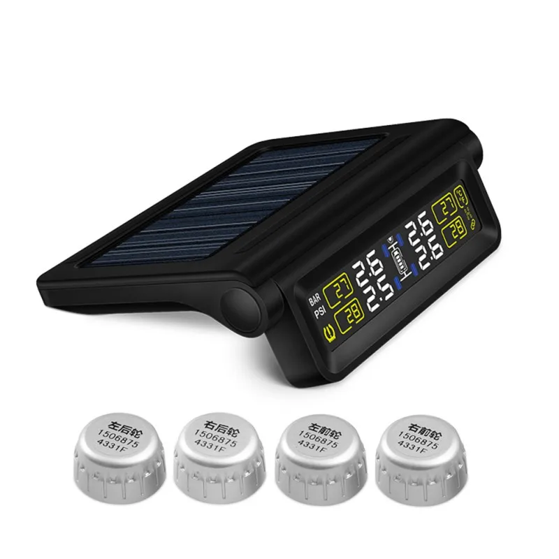 

Newest Solar Car Tire Pressure Monitor System TPMS Wireless 4 Internal / External Sensor Auto Temperature Solar