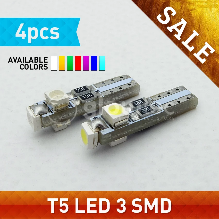 Promotion 4pcs DC12V Car T5 74 17 0.5W 3SMD 1210/3528 3 smd Canbus Error Free LED Light Bulb 7-Colors GLOWTEC | Автомобили и