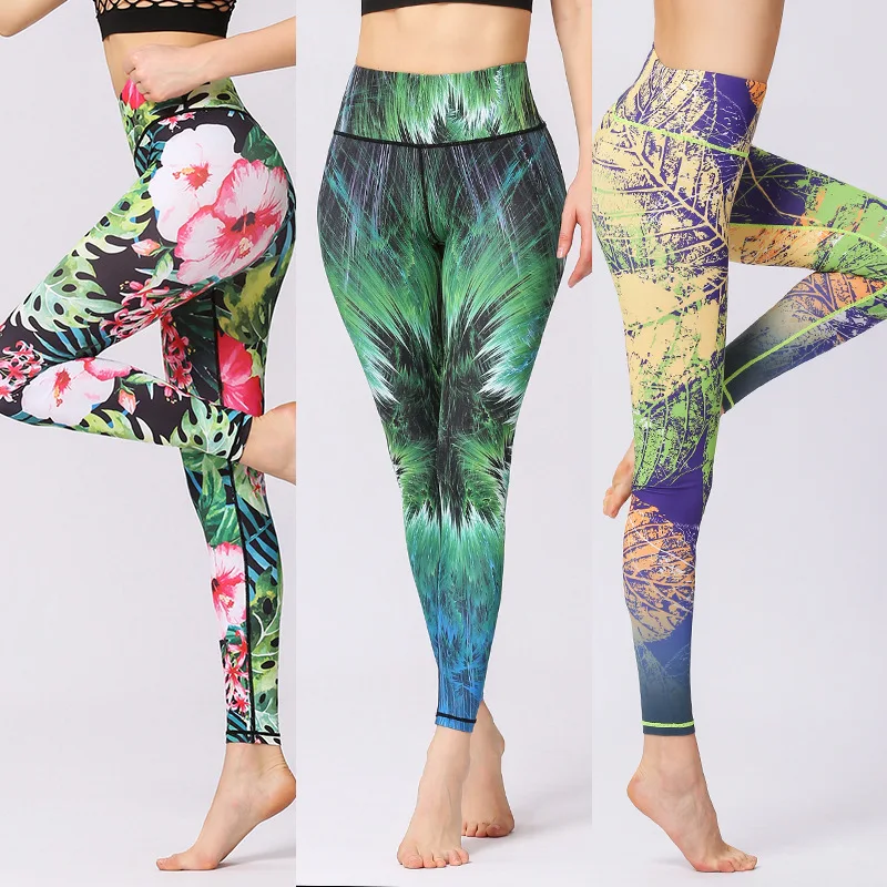 Flower Printed Yoga Pant Women High Waist Leggings Sports Tight Fitness Pants Slim Running