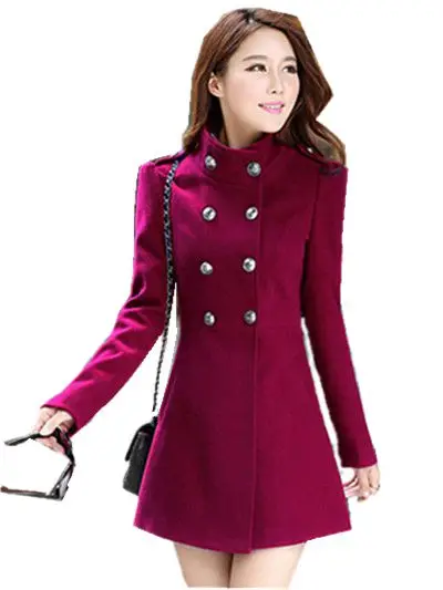 

NEW Autumn Winter Women A-line Skirt Coat Double Breasted Slim Medium-Long Solid Color Trench Coats Female Jackets