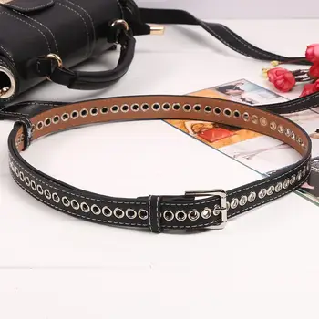 

None Grommet Casual Women Coffee Multi Black Hollow Light Solid Buckle Belt White Red Fashion