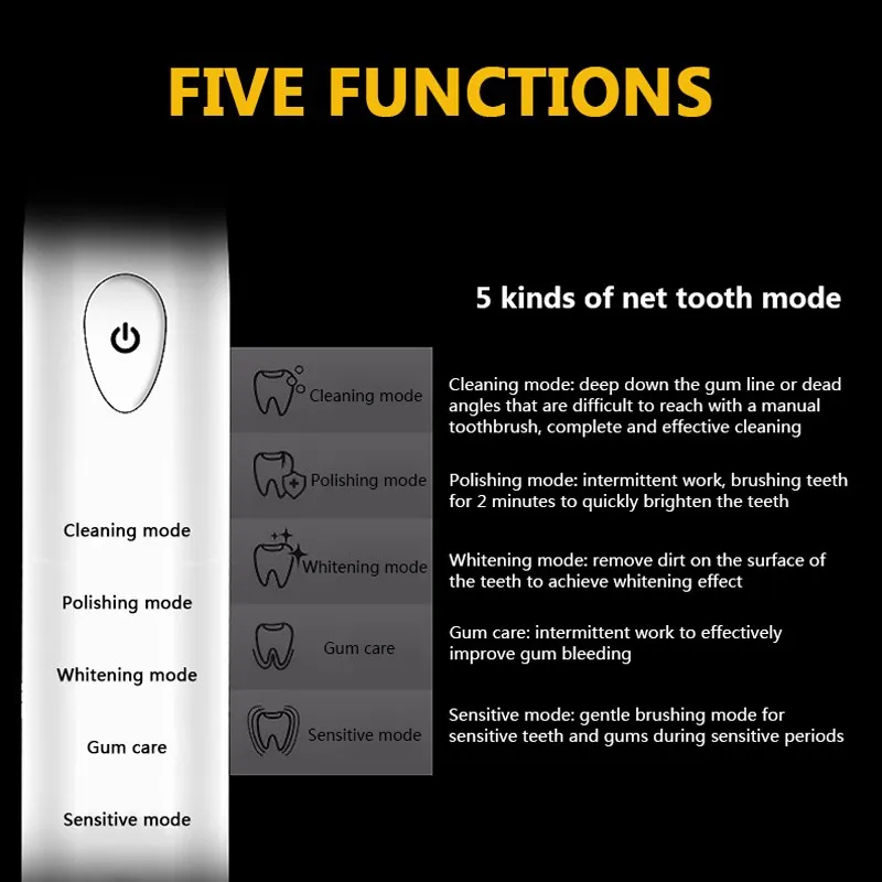 Электрическая зубная щетка для взрослых детская зубная щетка универсальная звуковая вибрация зарядка пять файлов отбеливающая электрическая зубная щетка