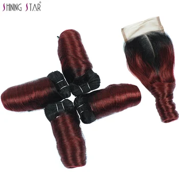 

Shining Star Colored Human Hair Loose Wave 4 Burgundy Bundles With Closure 1B 99J Indian Hair Weave Bundles With Closure Nonremy