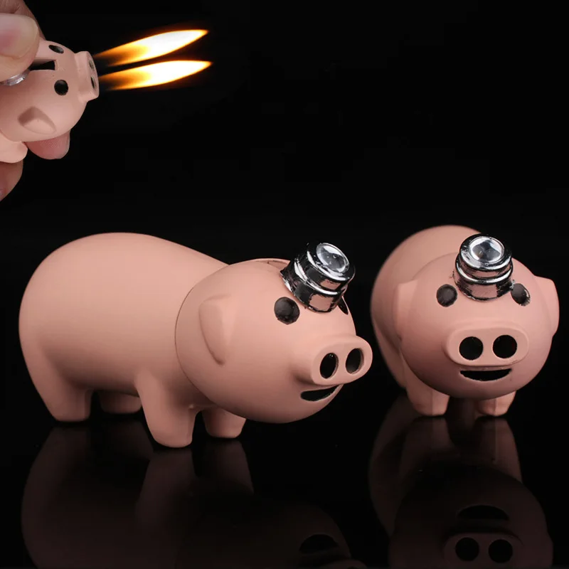 

Creative Compact Little Piggy Jet Lighter Butane Pig Inflated Dual Nozzles Free Fire Lighter Bar Metal Funny Toys No Gas