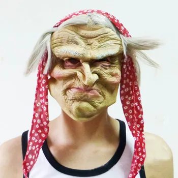 

Horrible Latex Witch Mask with Coverchief Creepy Full Face Halloween Cosplay Costumes Masquerade Supplies Party Props