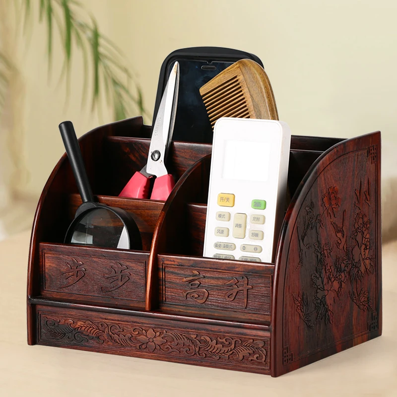 Rosewood remote storage box mahogany crafts wood carving decoration wood quality office desktop rack